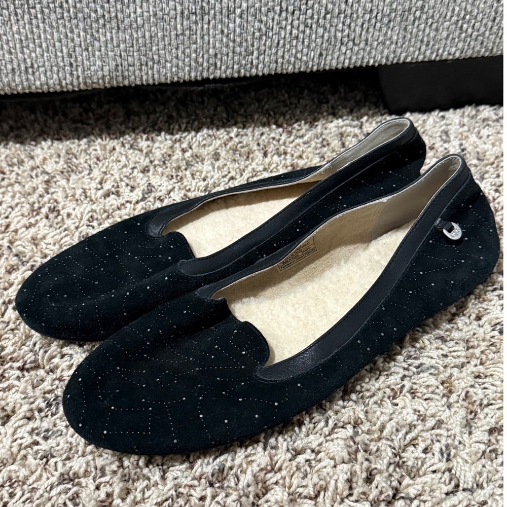 UGG Australia Alloway Black Glitter Suede Wool Lined Flats Shoes 1098818 Mens 11